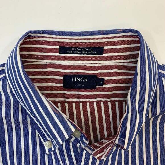 Lincs DC & Co Shirt Mens L Large Blue Striped Long Sleeve Button Up Woven Cotton - Picture 4 of 10
